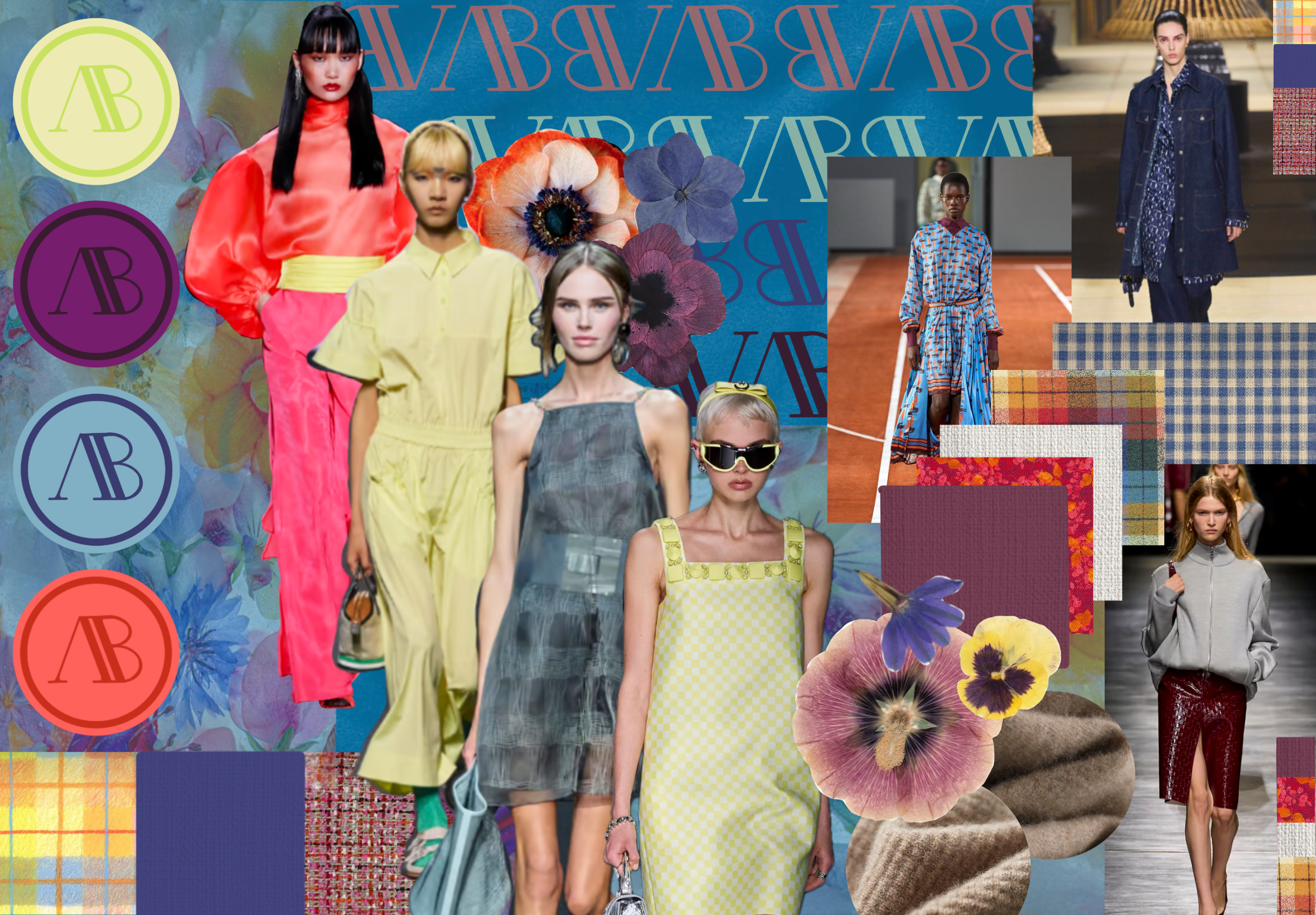 brighly colored collage representing forecasted fasion trends for fall 2025